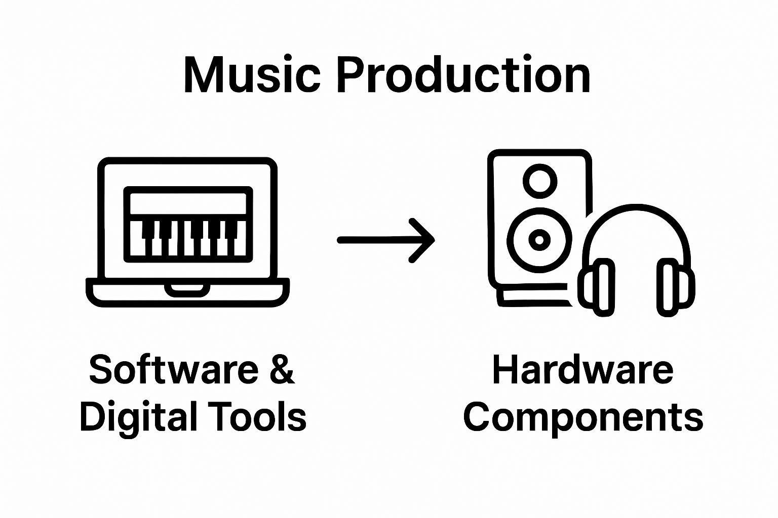 Infographic comparing software and hardware essentials for beat making