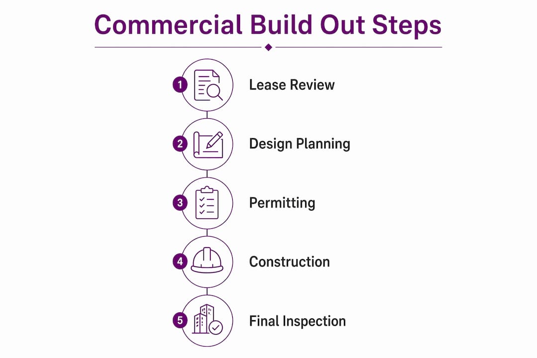 Infographic showing commercial build out key process steps