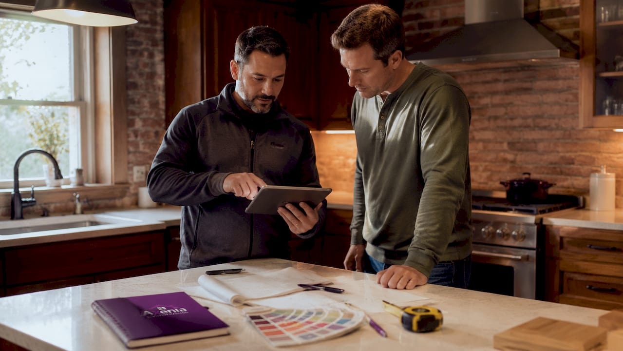 Contractor consulting homeowner on renovation plans