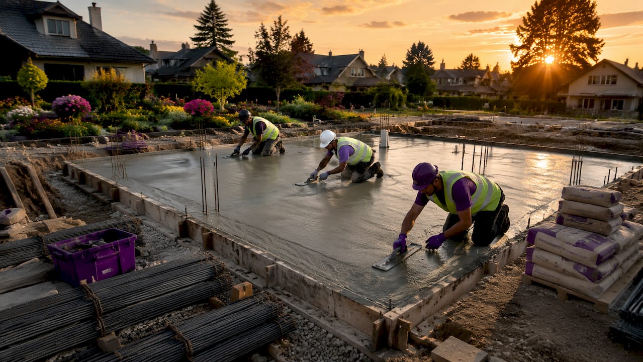 Concrete foundation work at home addition site