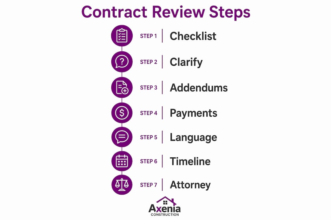 Infographic illustrating step-by-step contract review process