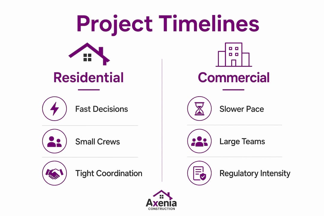 Infographic comparing residential and commercial construction timelines