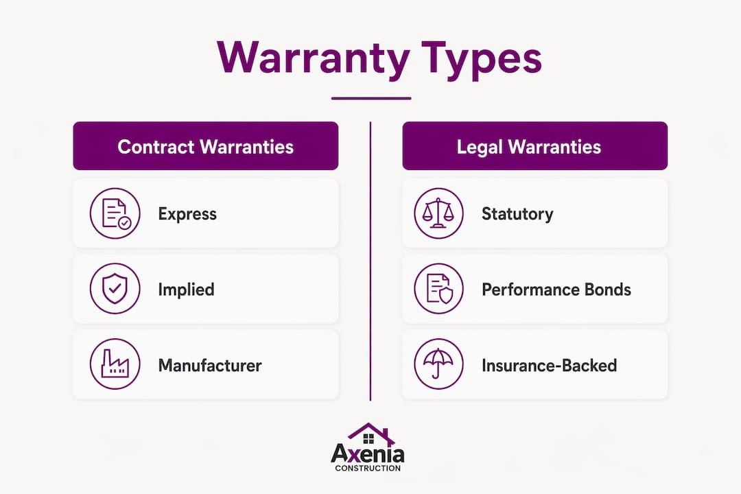 Infographic showing types of construction warranties
