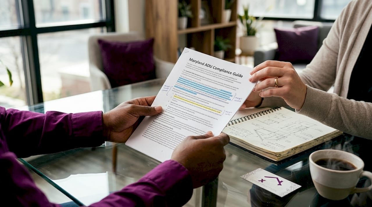 Hands holding Maryland ADU compliance document