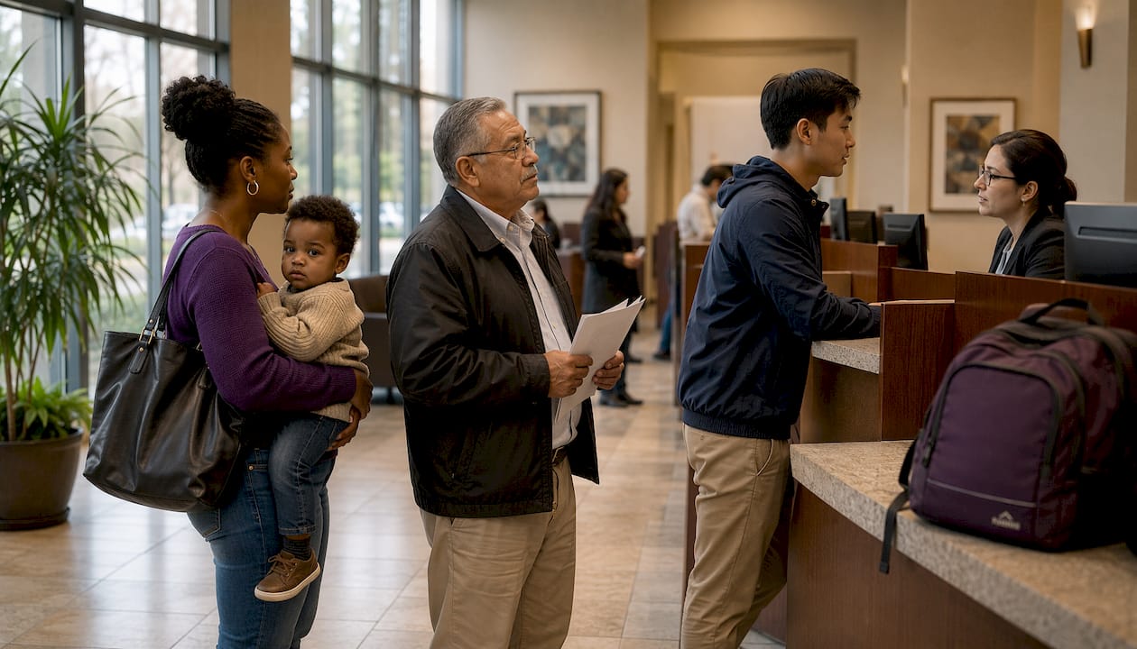 County permit office lobby with visitors waiting