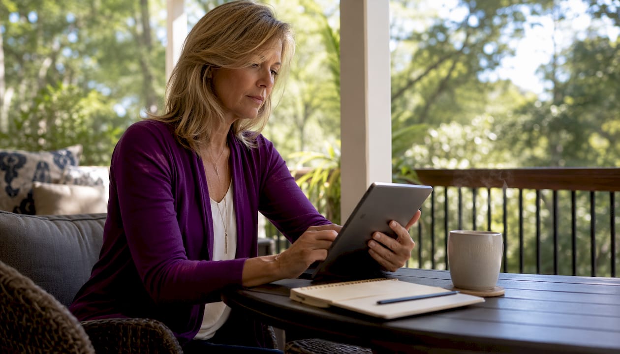 Homeowner researching screened porch contractors