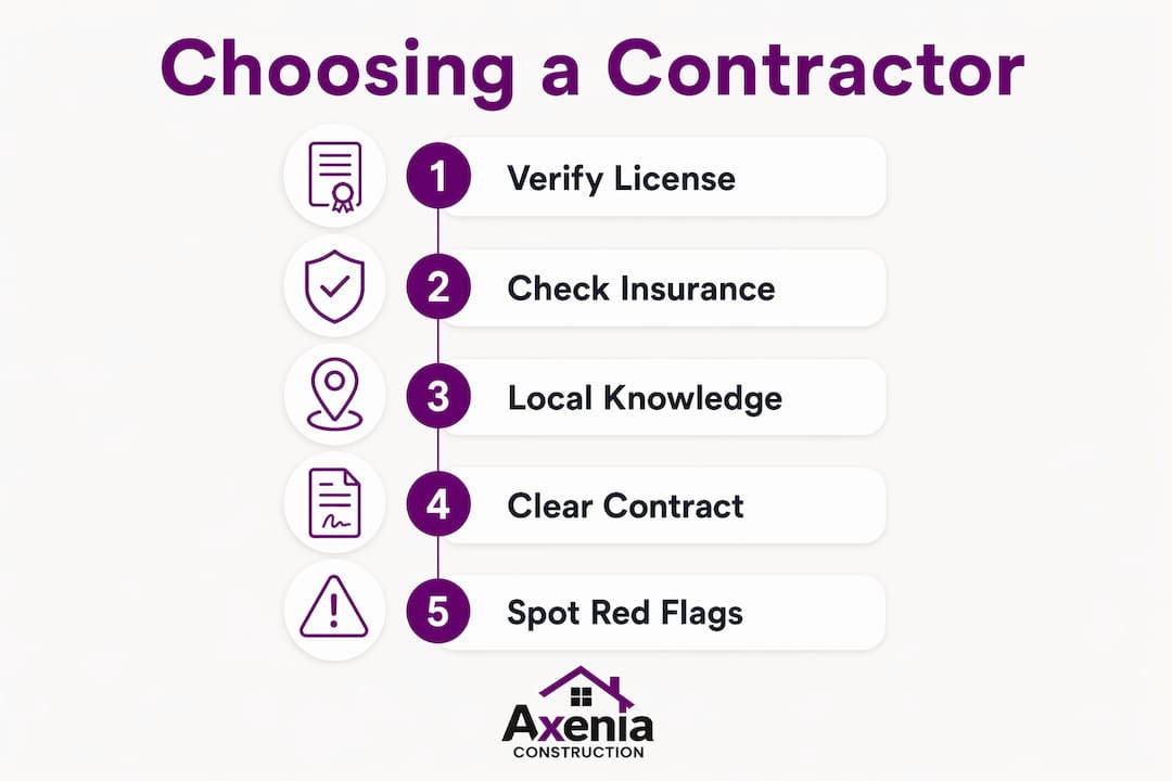 Infographic showing steps to choose licensed contractor