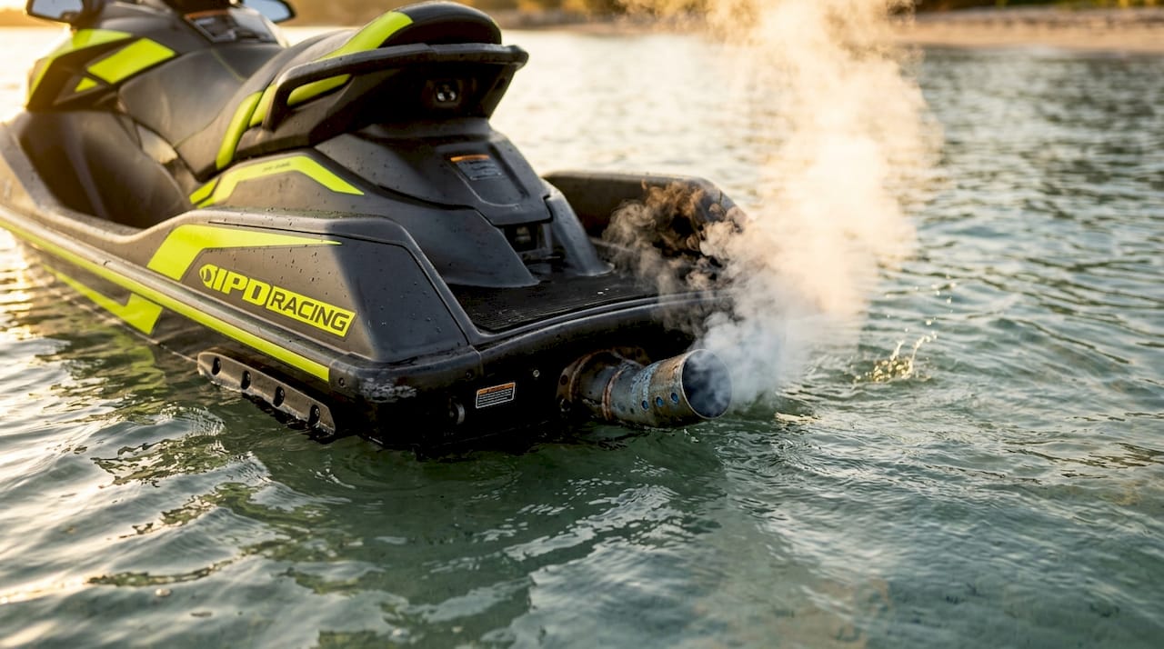 Jet ski exhaust gases venting into the air