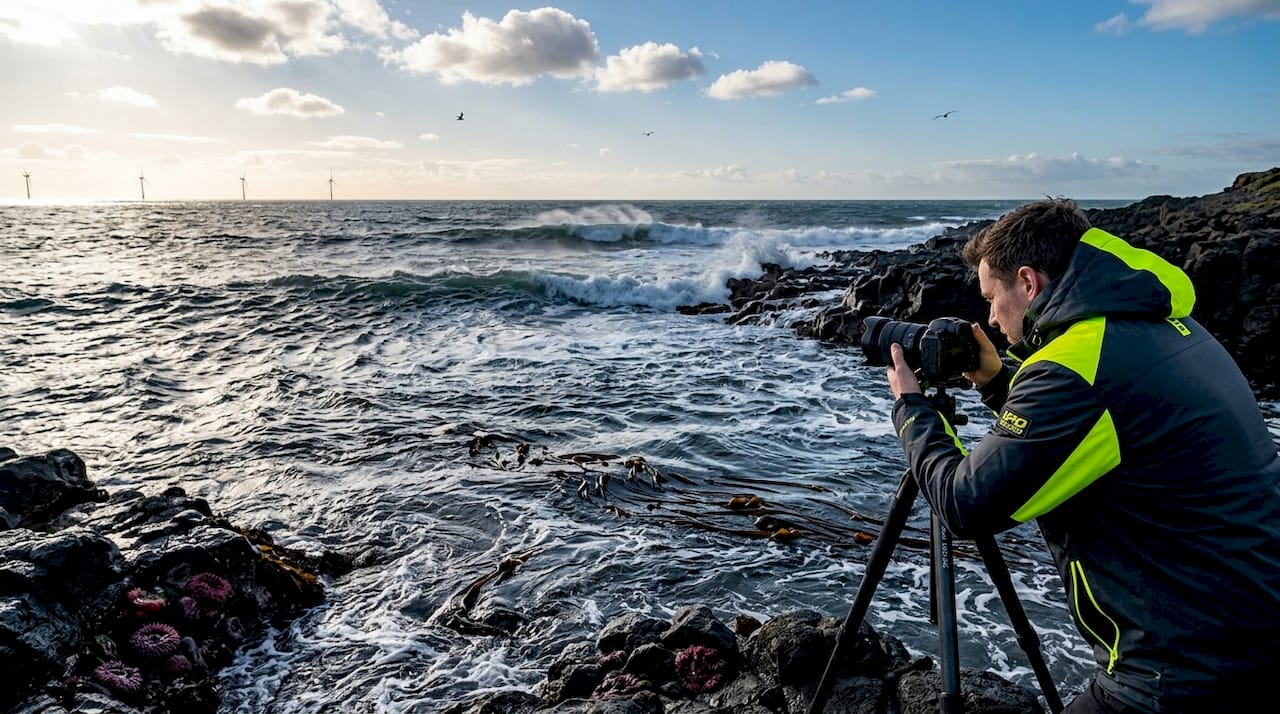 Offshore wind shaping clean, organized ocean waves