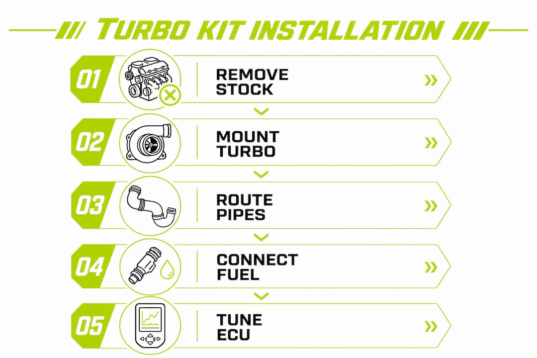 Infographic showing turbo kit installation steps