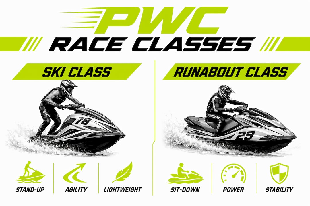 Infographic comparing Ski and Runabout PWC classes