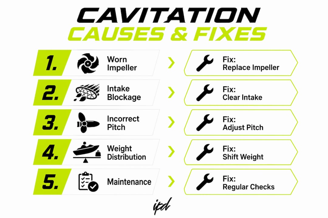 Infographic outlining cavitation causes and fixes
