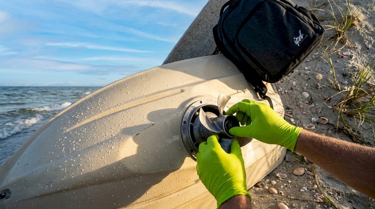 Hands inspecting jet ski impeller pitch