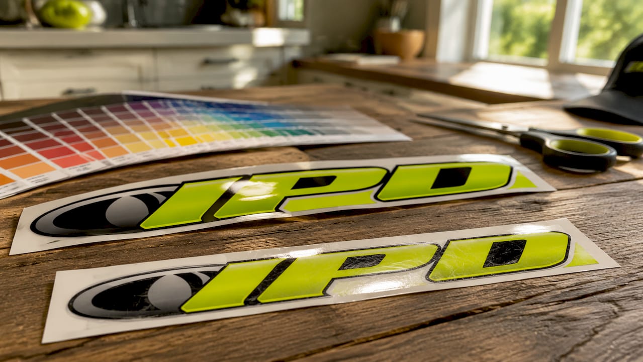Close-up comparison of decal vinyl and laminate