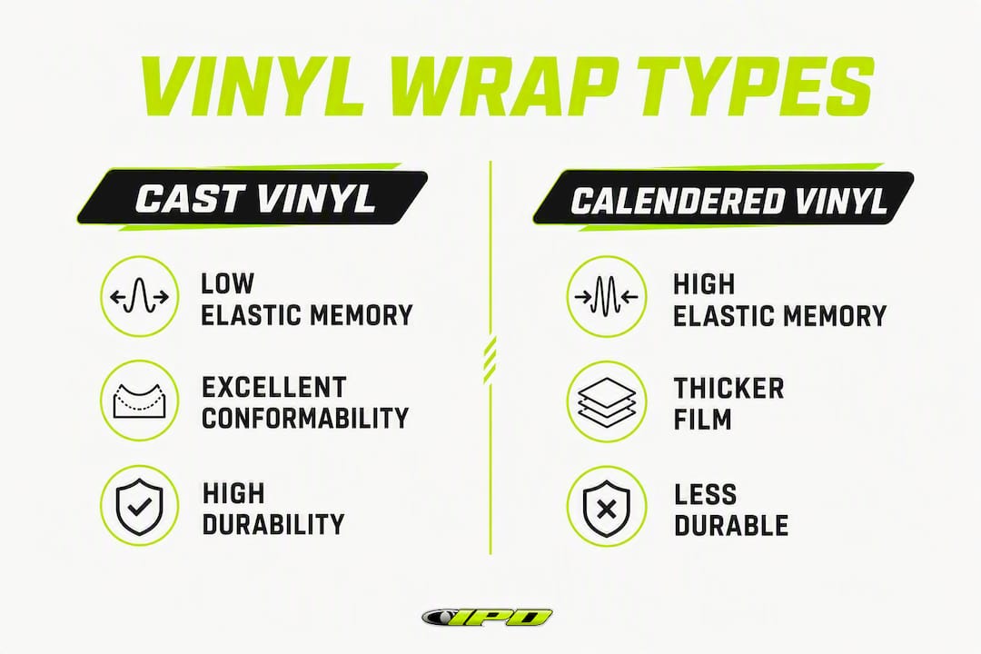 Infographic comparing cast vinyl and calendered vinyl