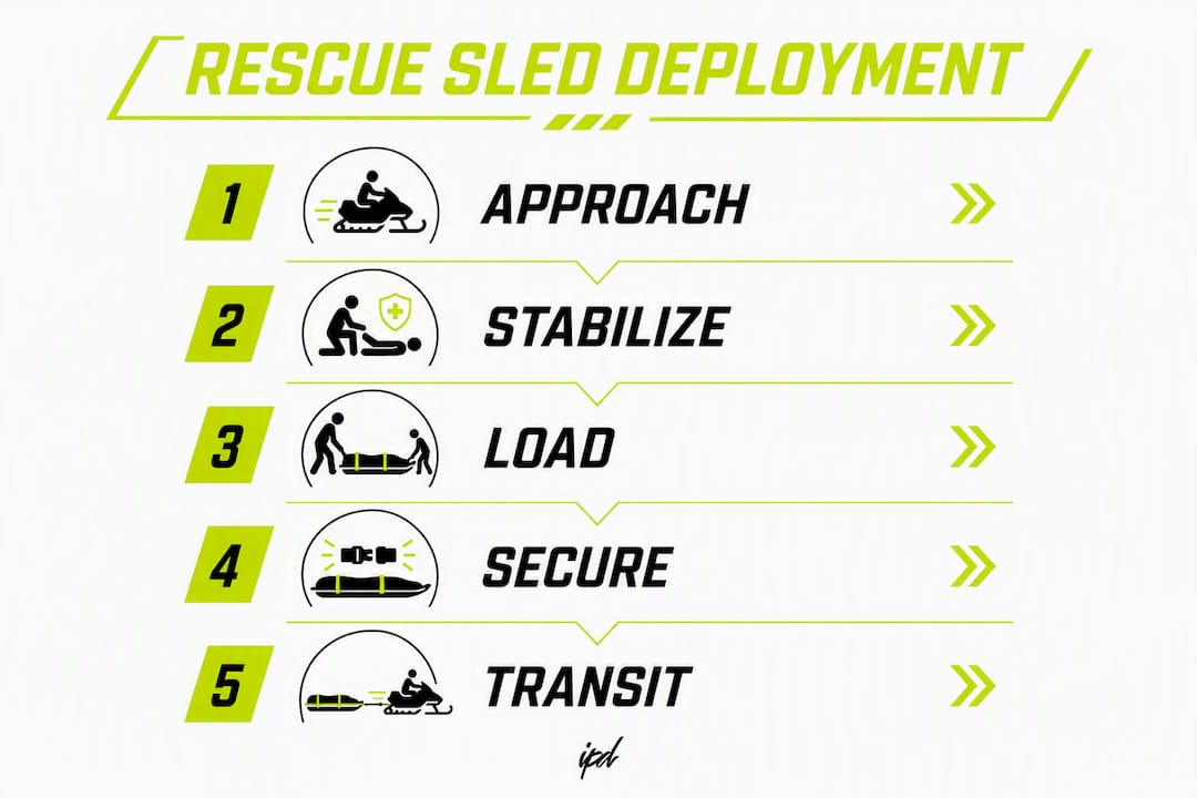 Infographic illustrating 5 rescue sled deployment steps