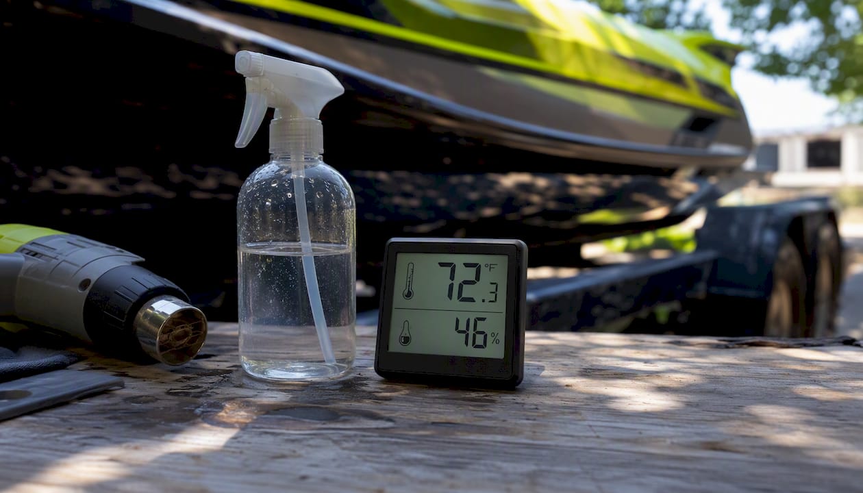 Thermometer and installation tools in shaded outdoor setting