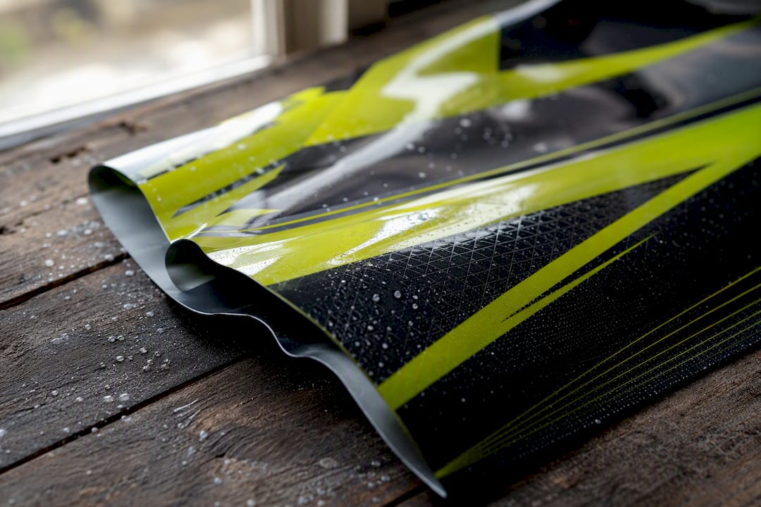 Marine vinyl wrap laminate close-up