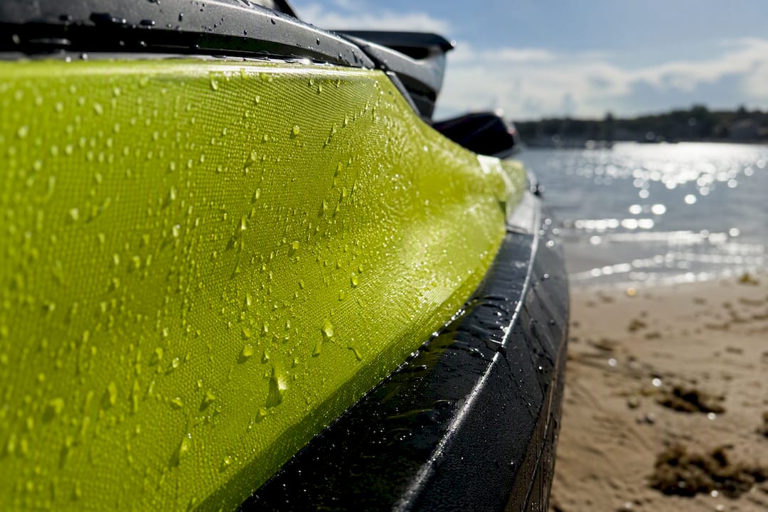 Close-up of laminated vinyl wrap texture on hull