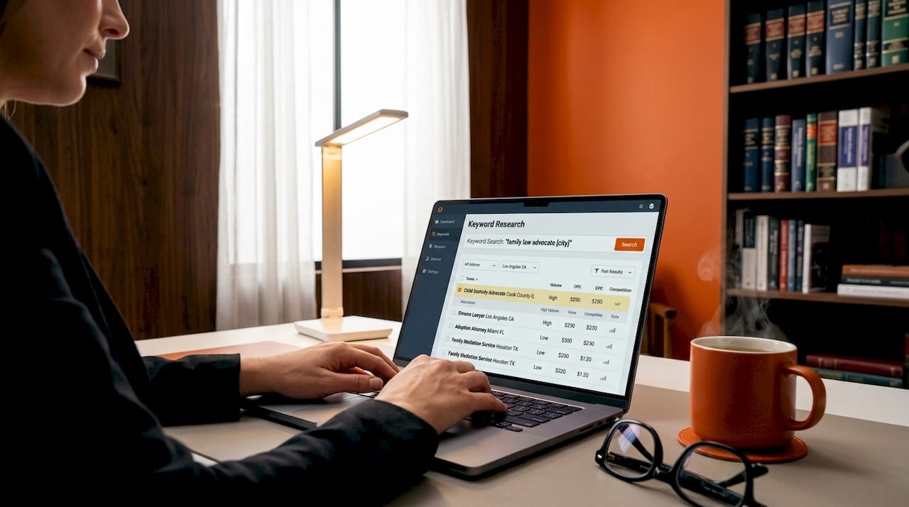 Attorney working on keyword targeting strategy
