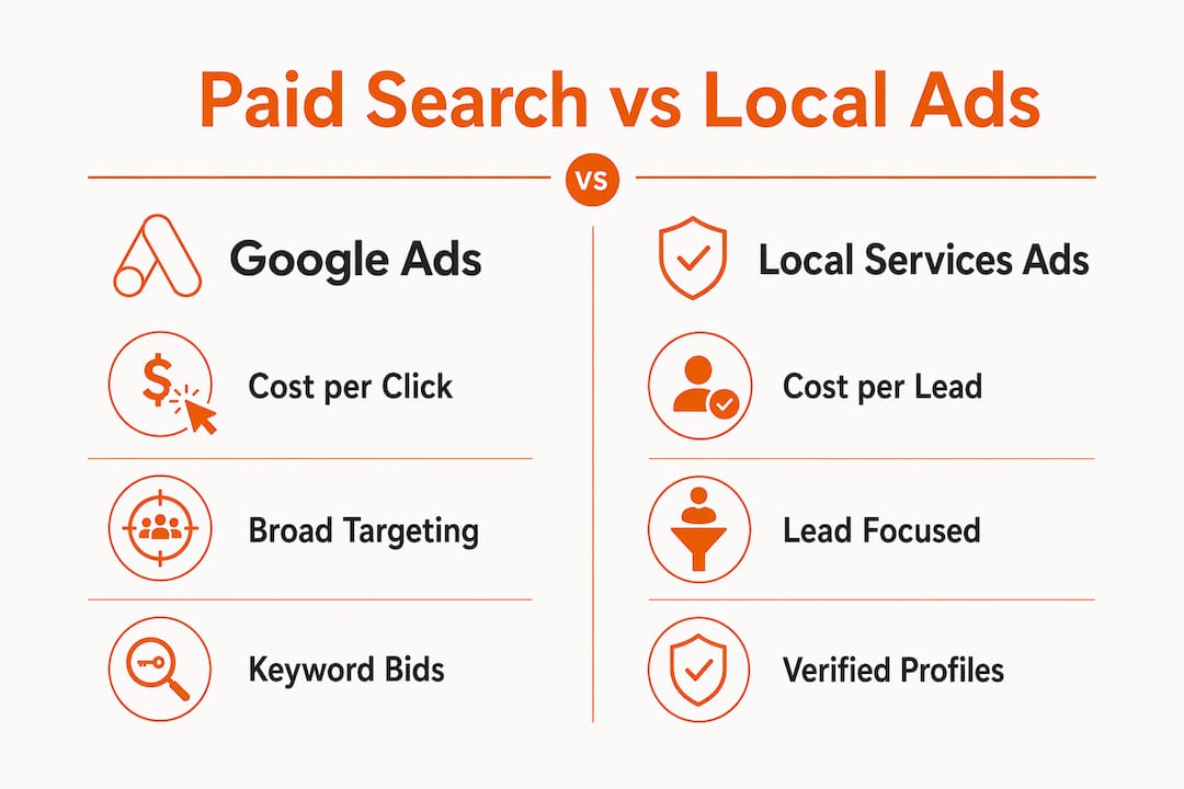 Infographic comparing paid search and local services ads
