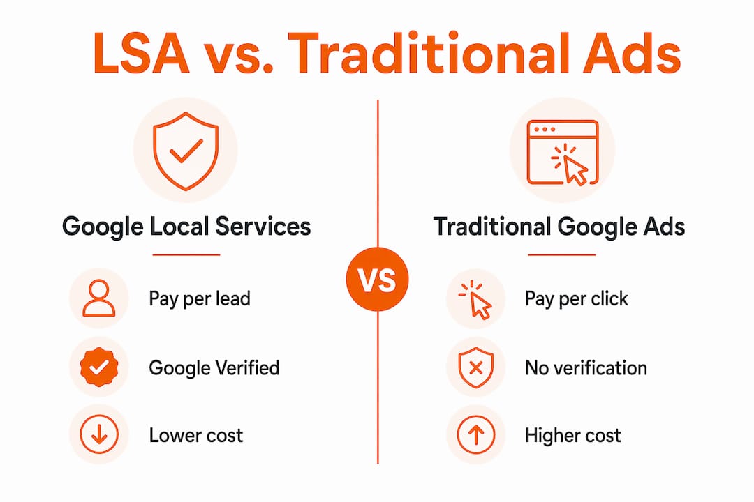 Infographic comparing Google Local Services Ads and traditional Google Ads