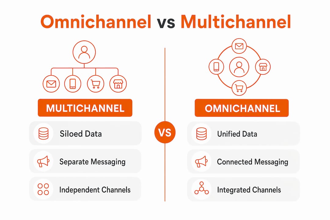 Infographic comparing omnichannel and multichannel marketing