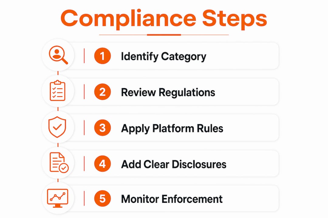 Infographic outlining compliance steps for paid social advertising