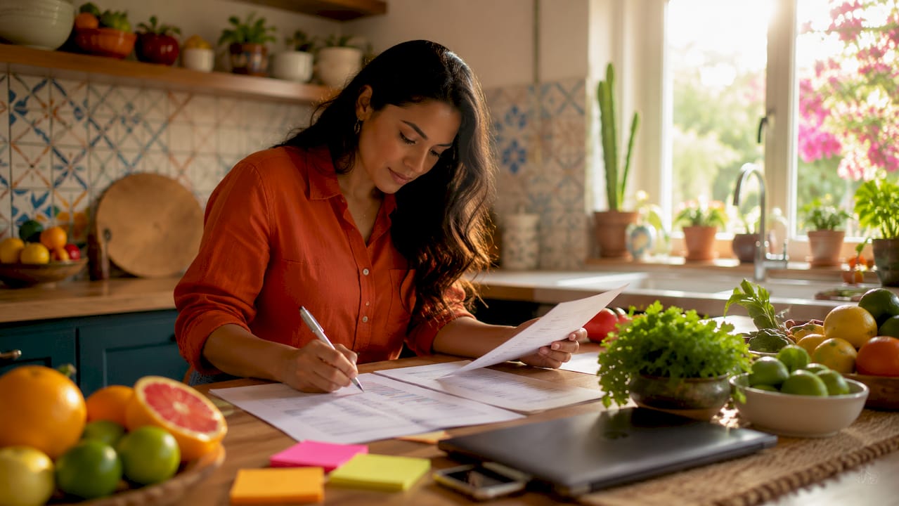 Small business owner planning CRM automation at desk