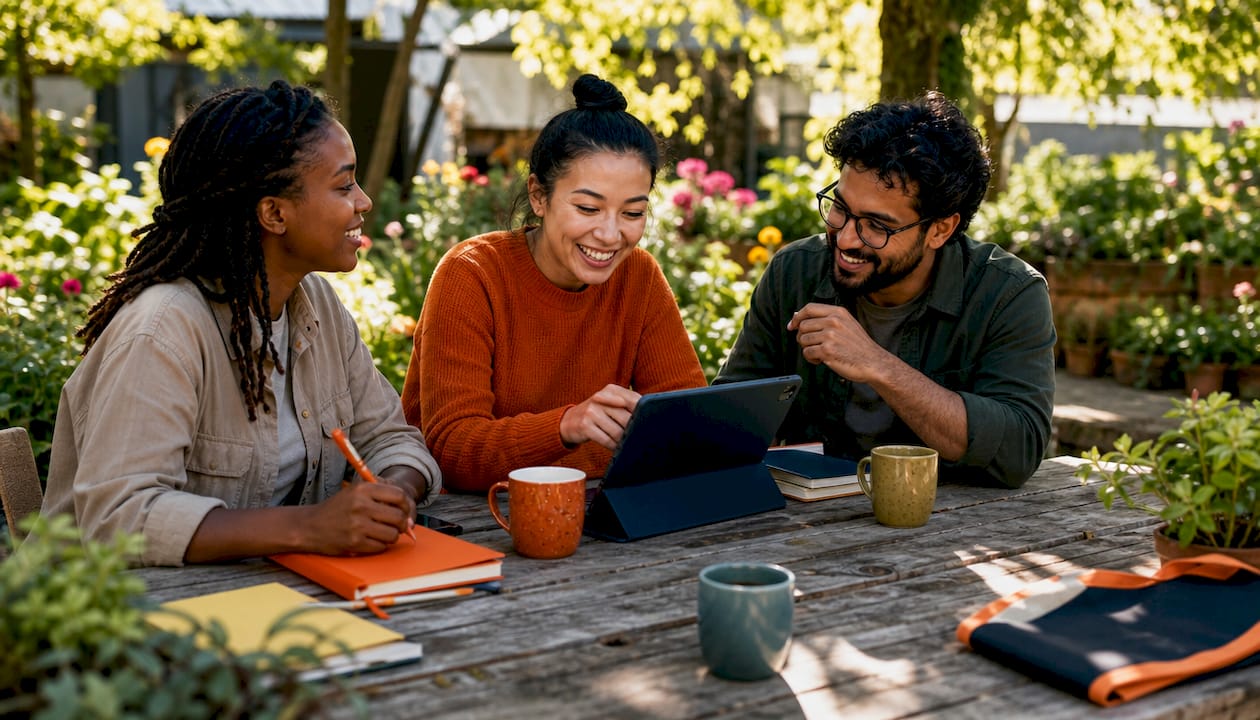 Nonprofit team collaborating on social media strategy