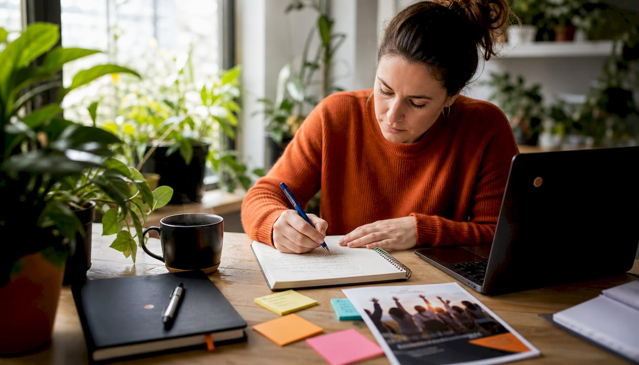 Nonprofit marketer planning digital strategy at desk