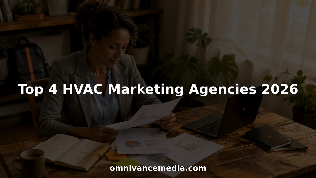 Businesswoman reviewing HVAC marketing materials at desk