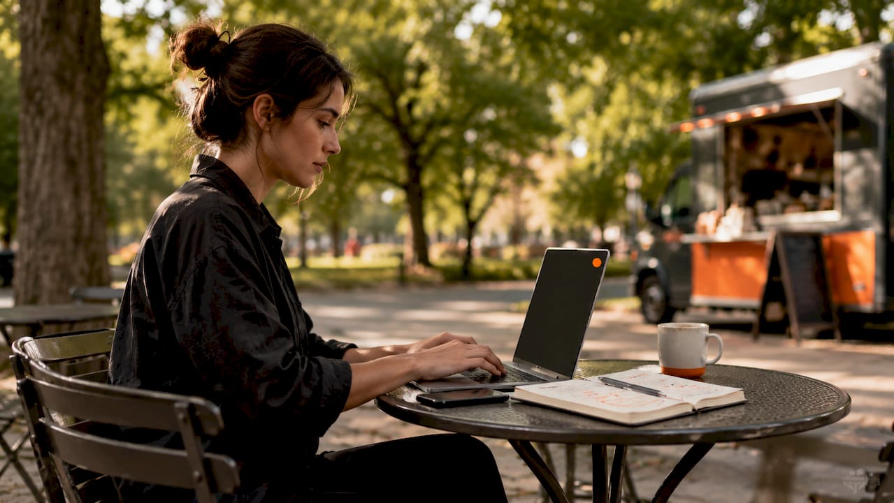 Restaurant owner working on laptop SEO strategy