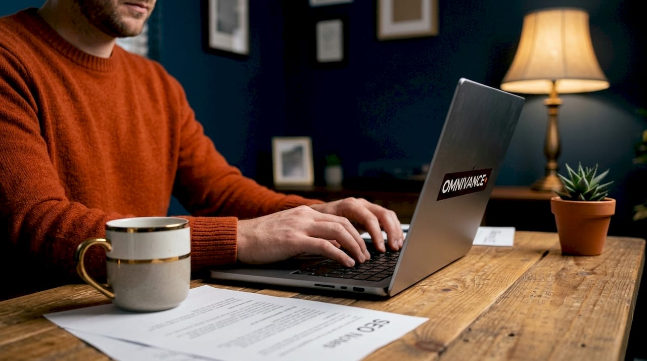 Accountant hands typing SEO content checklist