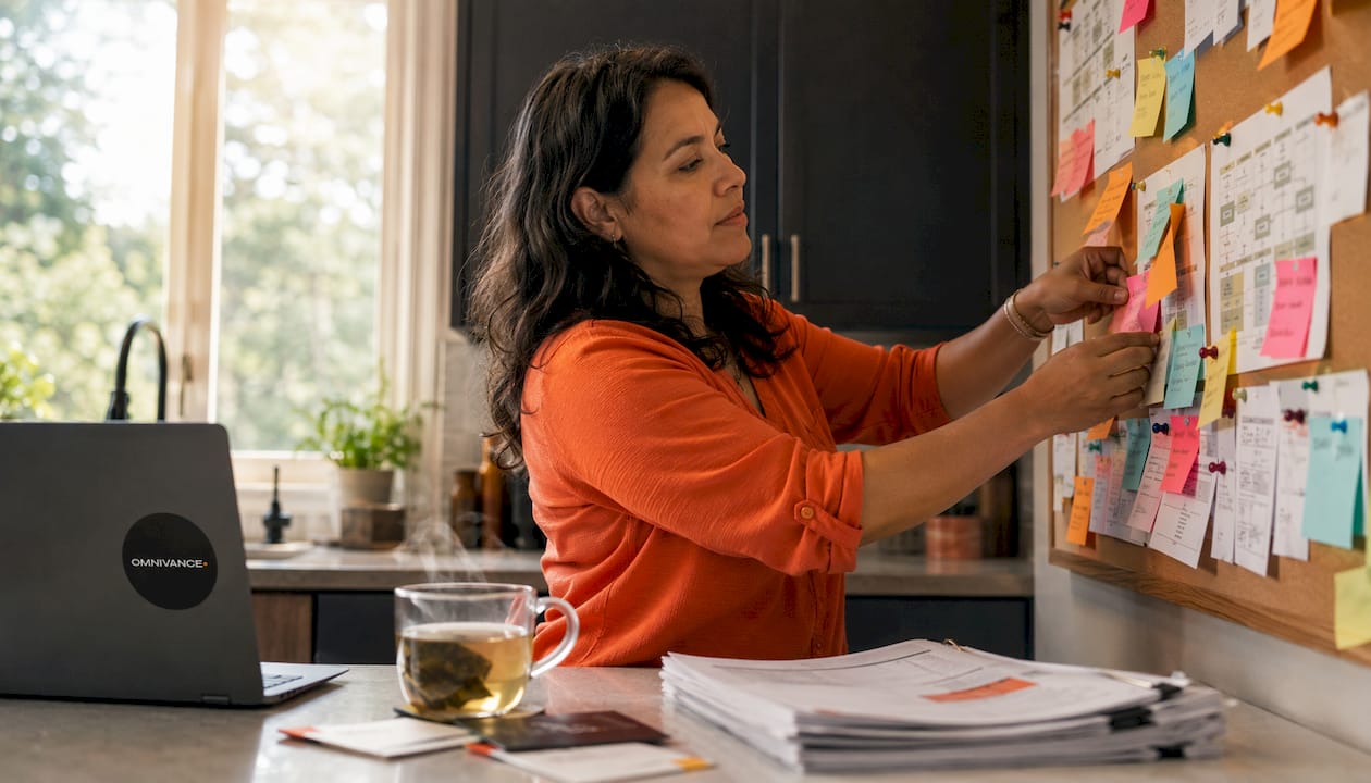 Small business owner planning CRM setup at desk