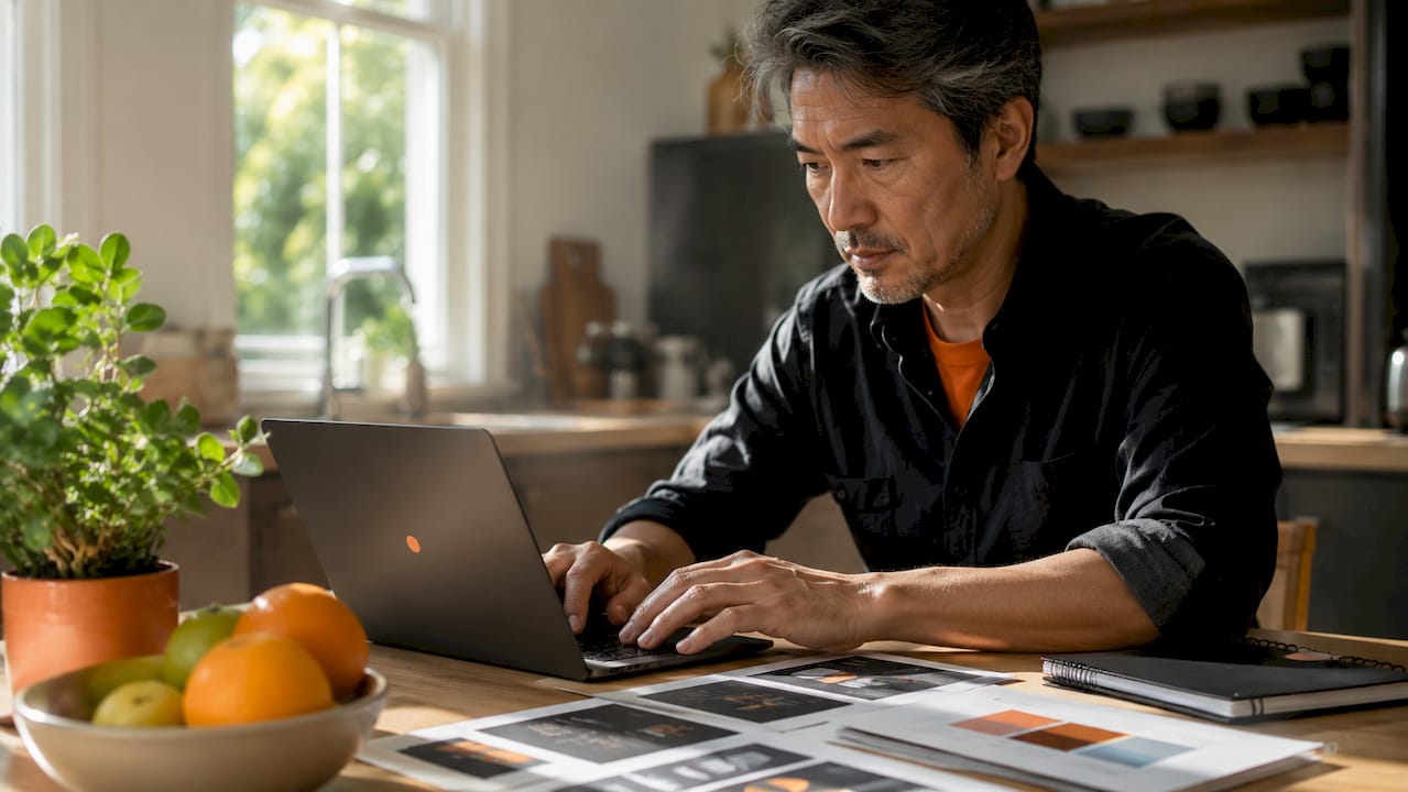 Man working on brand strategy at home office