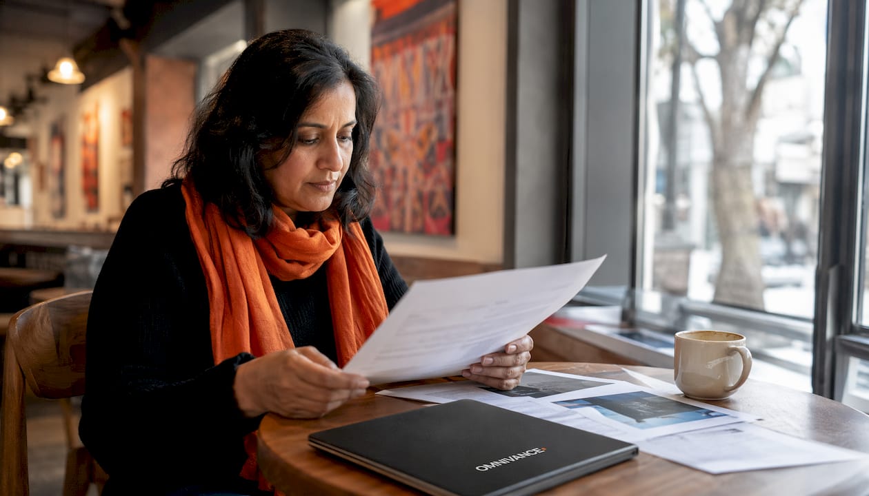 Woman reviewing generative engine optimization document