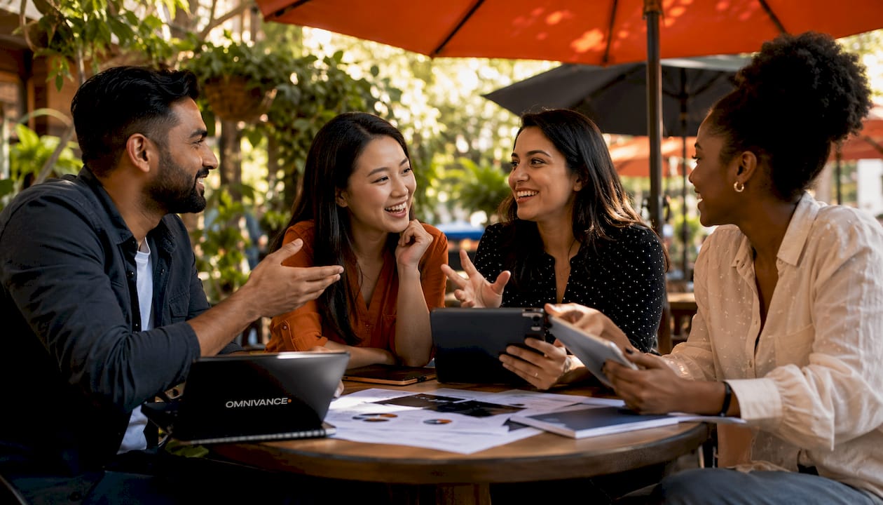 Marketing team collaborating on AI strategies