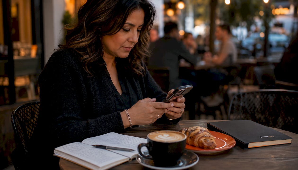 Hands scrolling phone post-purchase email plan