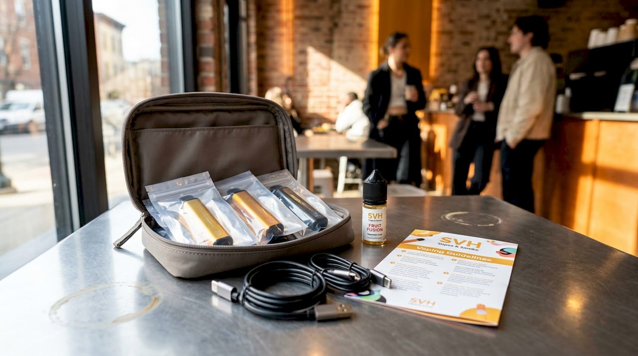 Organized travel pouch with disposable vape packing essentials