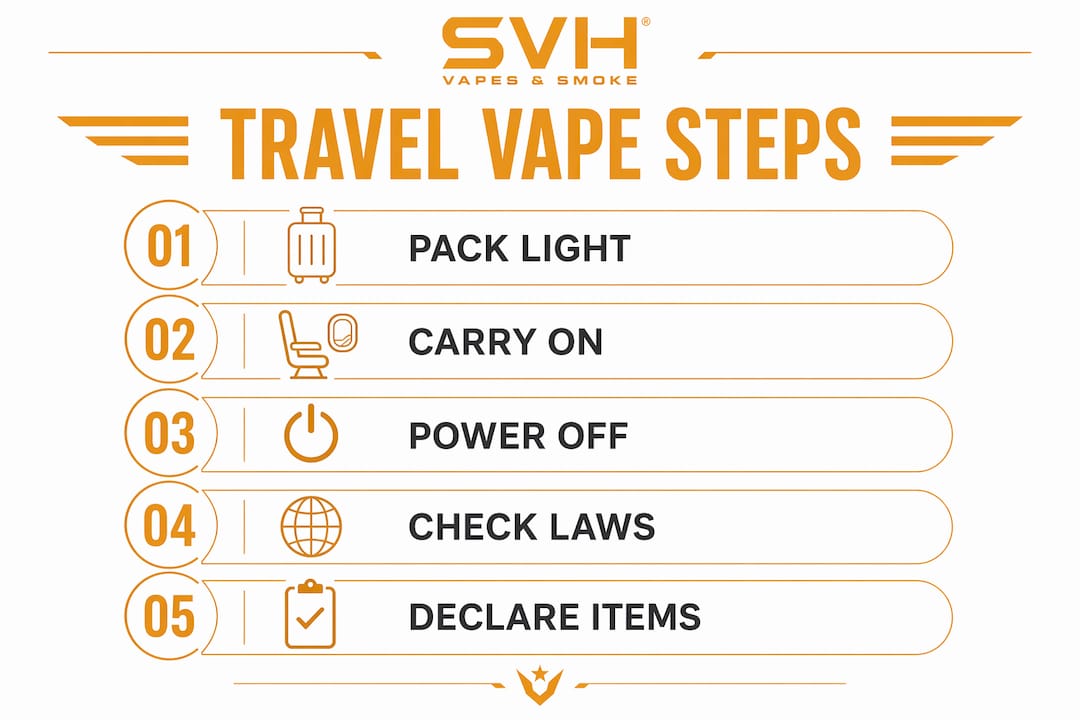 Infographic showing steps to travel with disposable vapes