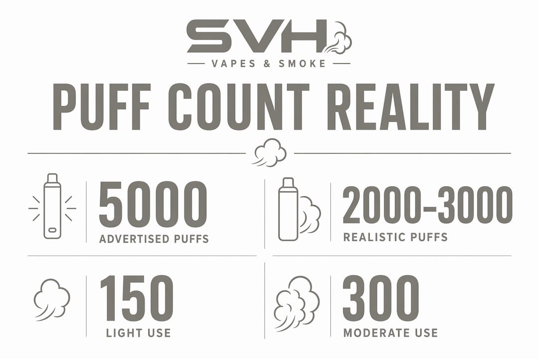Infographic comparing advertised and real vape puff counts