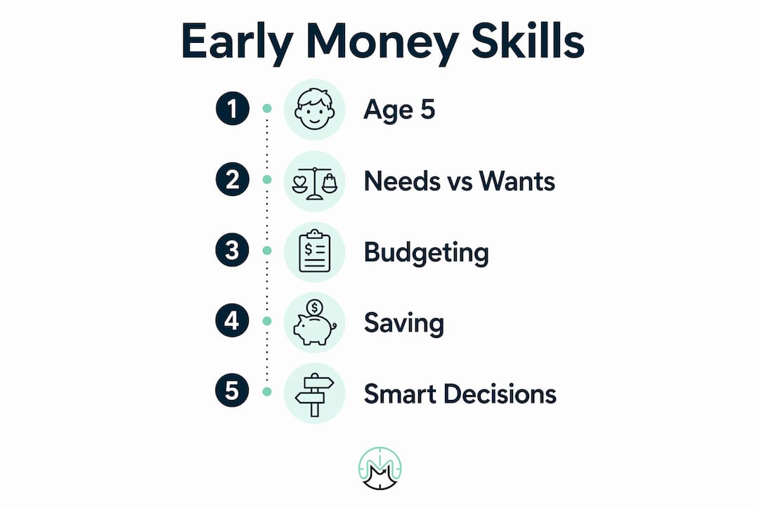 Infographic showing stages of early financial literacy development