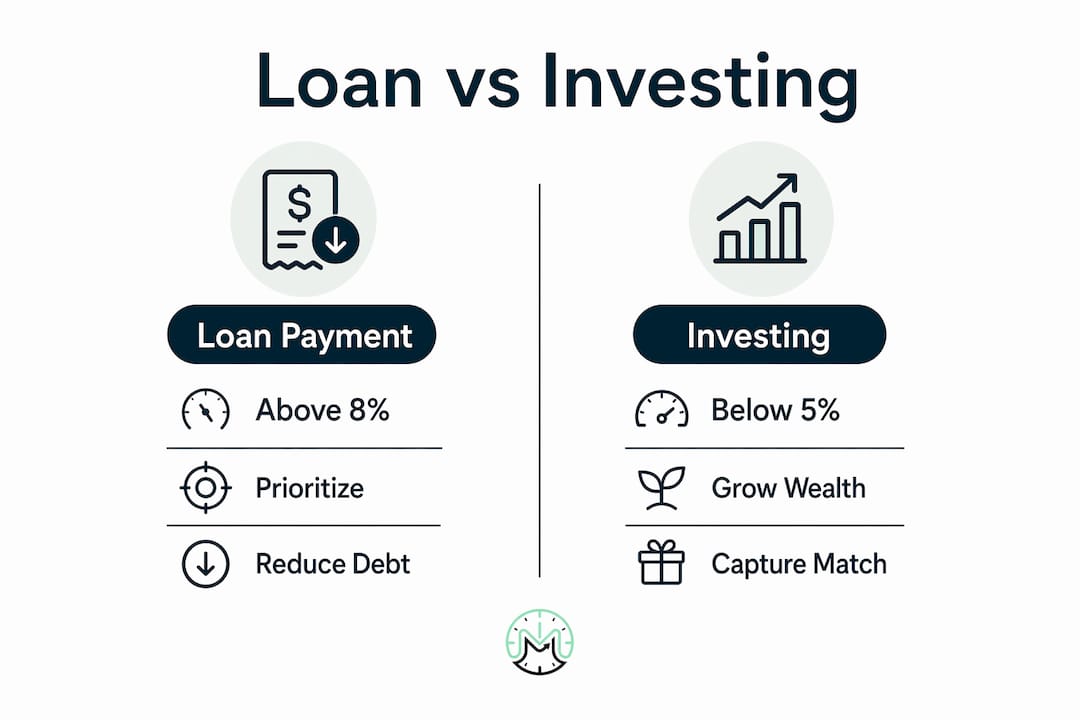 Infographic comparing loan payment and investing strategies