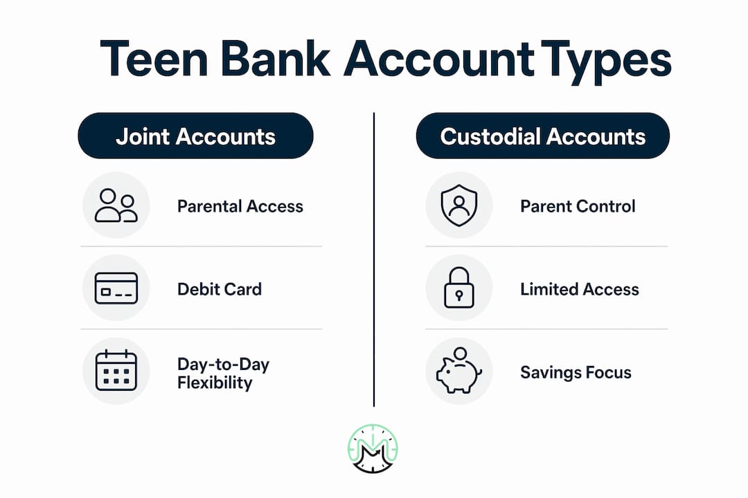 Infographic comparing teen bank account types