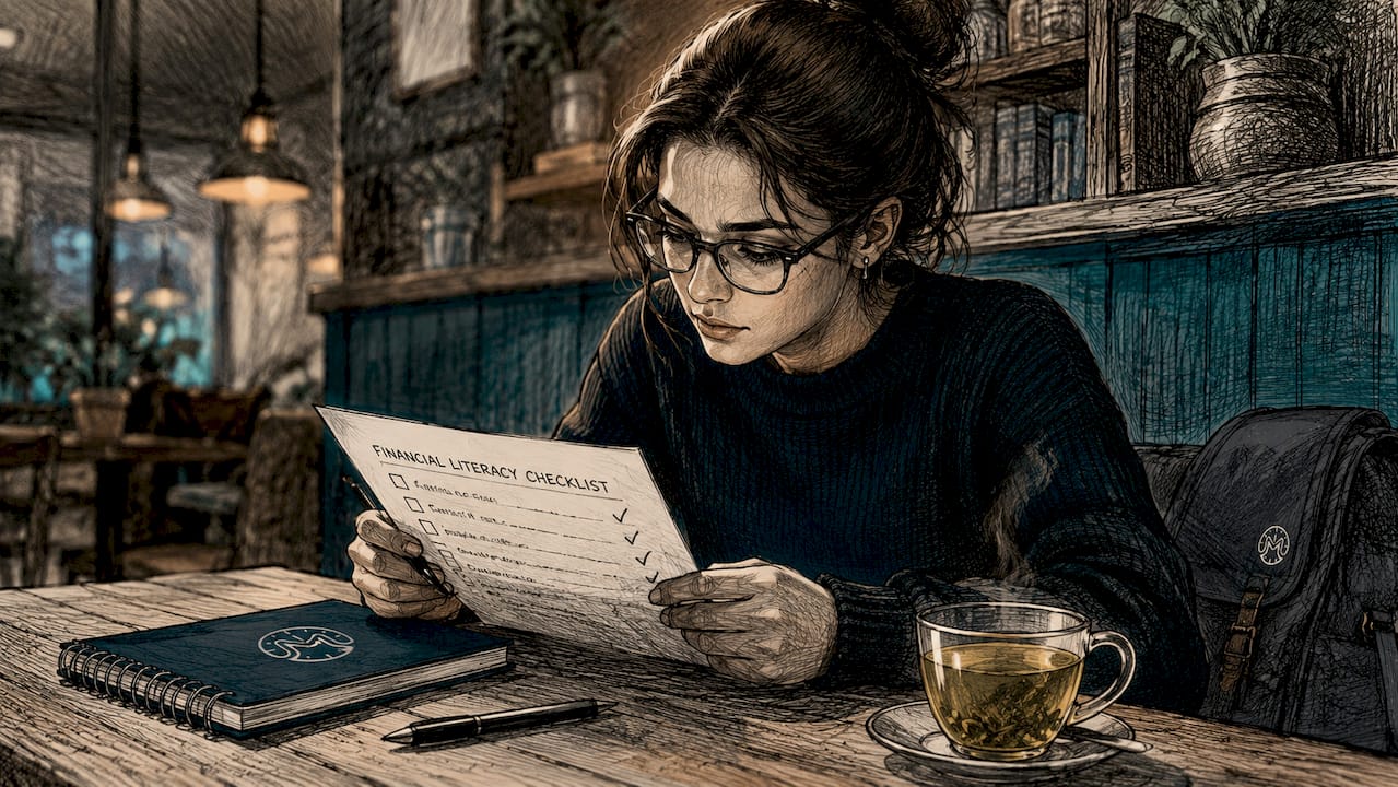 Woman reviewing financial checklist at desk
