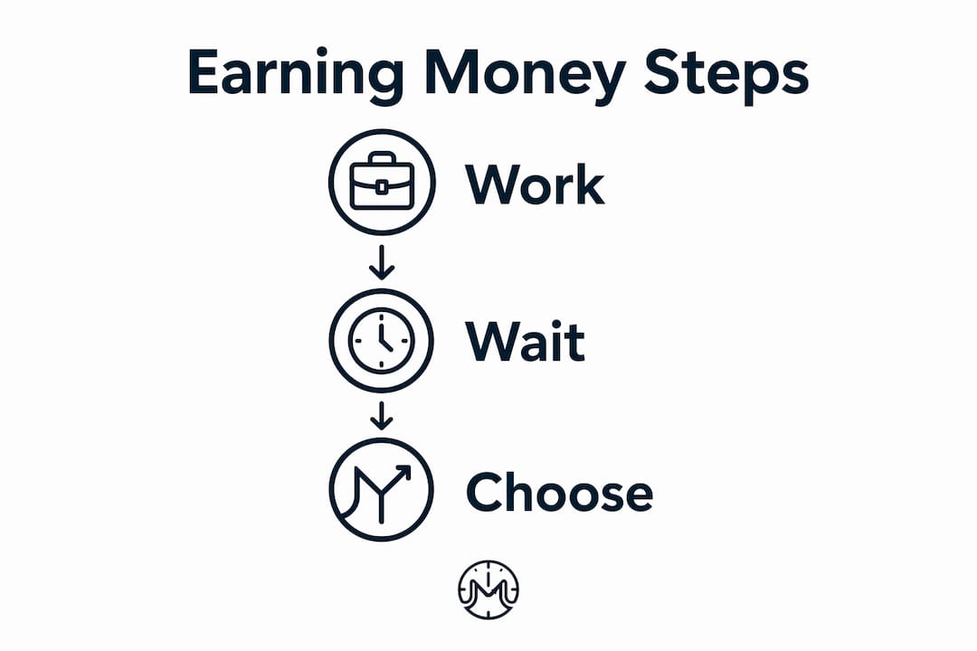 Infographic illustrating three key steps of earning money