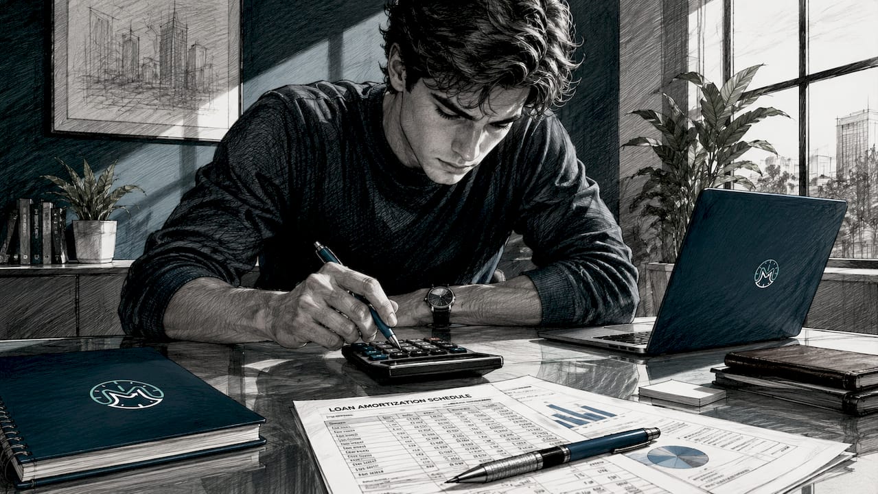 Hands calculating loan payments with calculator