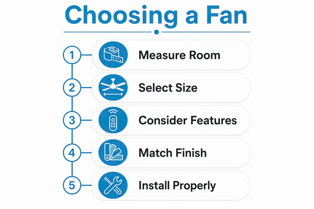 Infographic showing steps to choose transitional ceiling fan