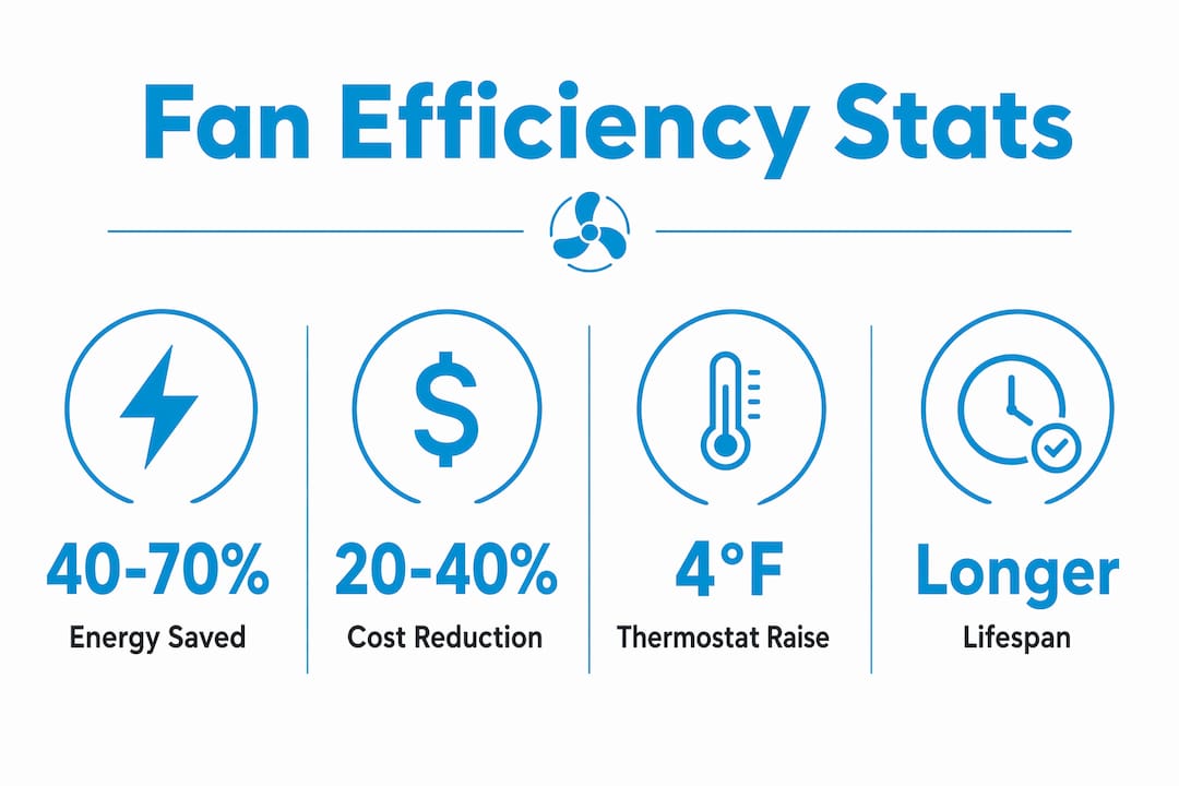 Infographic showing key energy efficiency statistics for fans